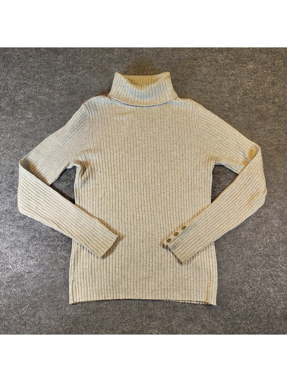 J.McLaughlin Women's Beige Ribbed Turtleneck Sweater Button Cuffs L